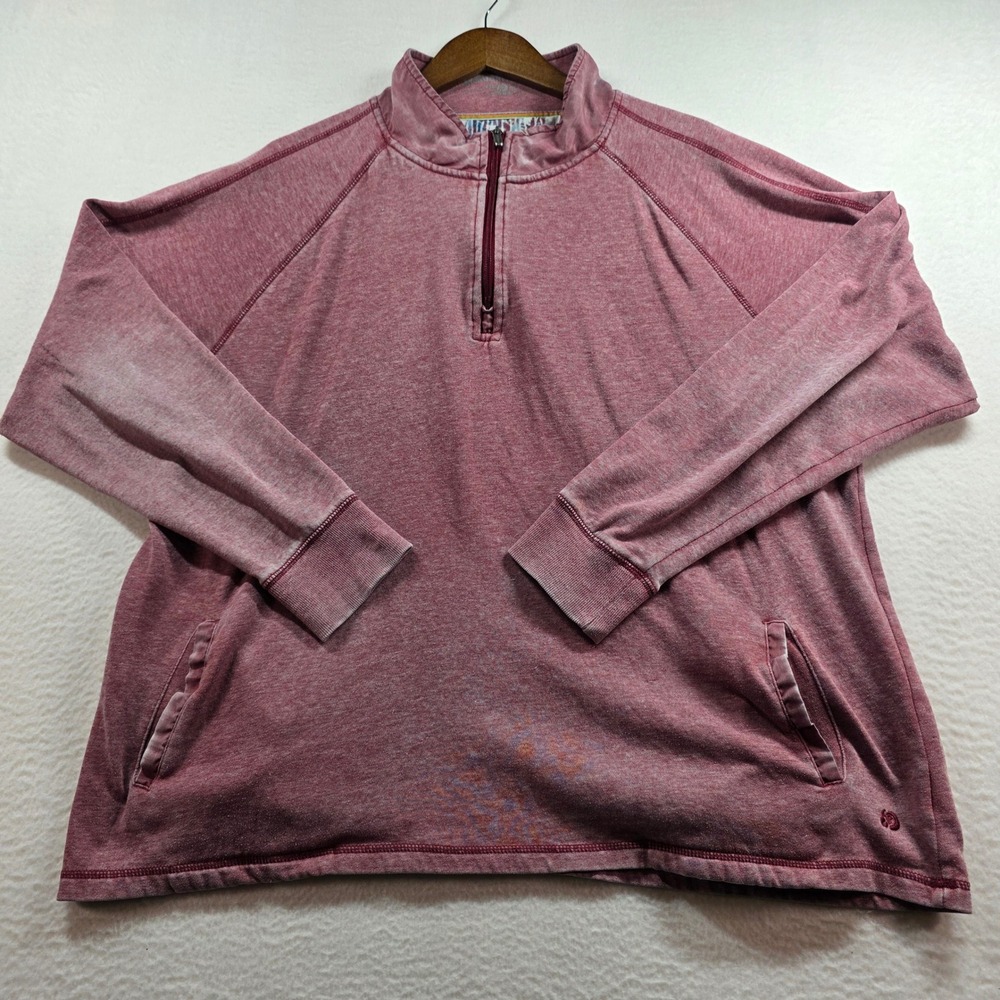 Margaritaville‎ Mens XXL Quarter Zip Pullover Faded Burgundy Tropical Sweatshirt